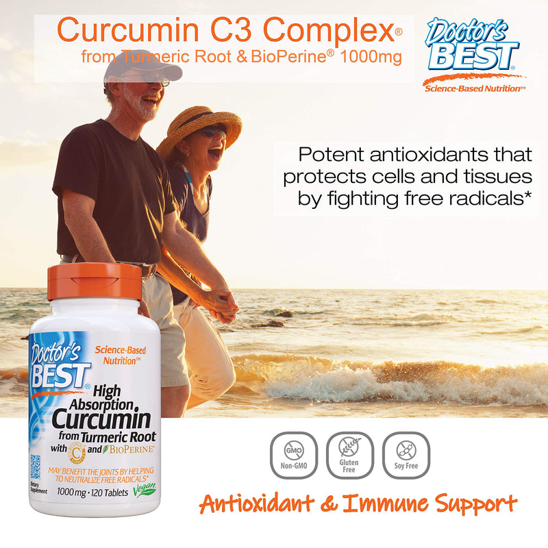 Doctor's Best Curcumin From Turmeric Root with C3 Complex & BioPerine, Non-GMO, Gluten Free, Soy Free, Joint Support, 1000 mg, 120 Tablets - NewNest Australia