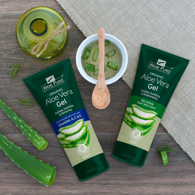Aloe Pura, Organic Aloe Vera Gel with Vitamin's A, C and E, Natural, Vegan, Cruelty Free, Paraben and SLS Free, Soothing, Restoring, 200 ml With vitamins A,C & E 200 ml (Pack of 1) - NewNest Australia
