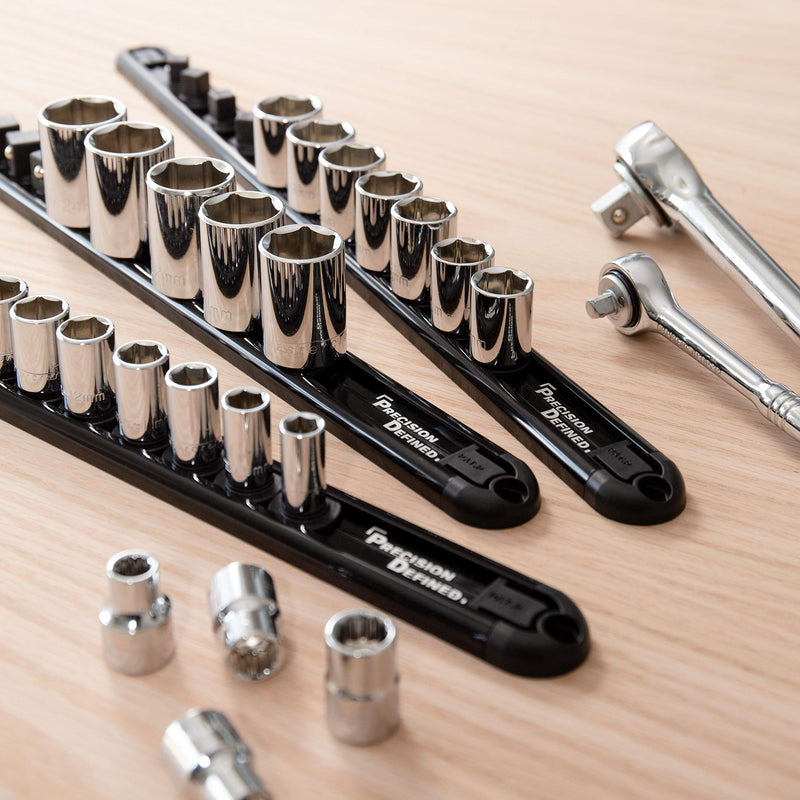 Precision Defined Aluminum Tool Socket Holder | Black, Single 1/2-Inch x 14 Clips | Heavy Duty Organizer 1/2-Inch Drive - NewNest Australia