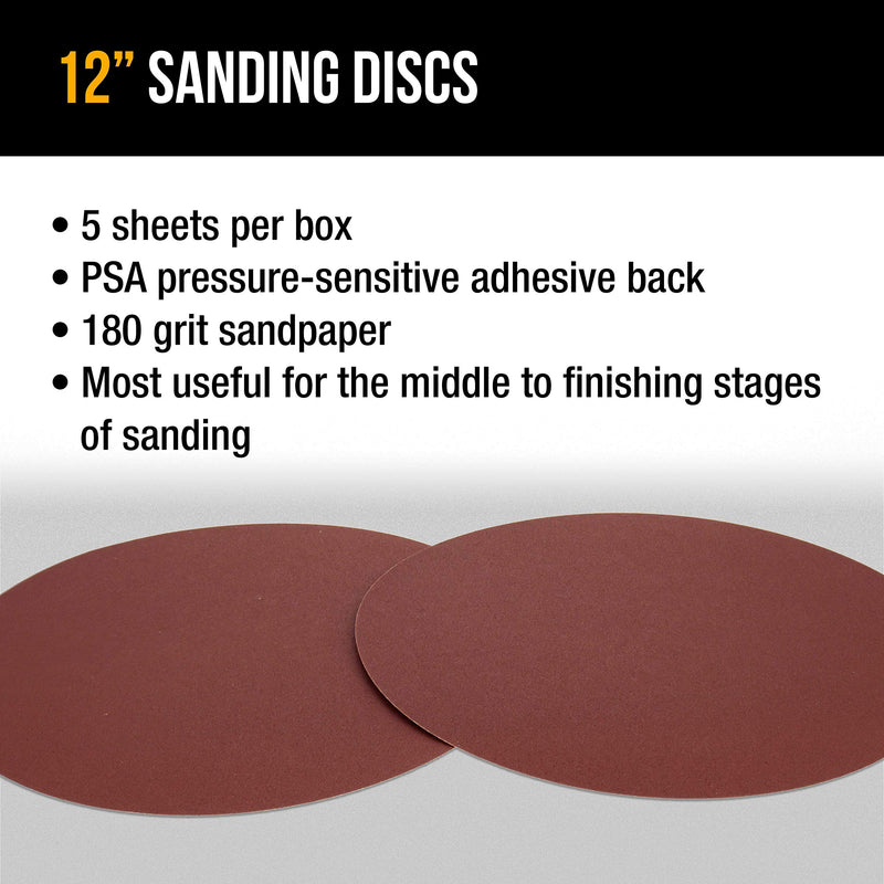 Dura-Gold Premium 12" Sanding Discs - 180 Grit (Box of 5) - Sandpaper Discs with PSA Self Adhesive Stickyback, Fast Cutting Aluminum Oxide Abrasive - Drywall, Floor, Woodworking, Automotive, Sander 180-Grit - NewNest Australia