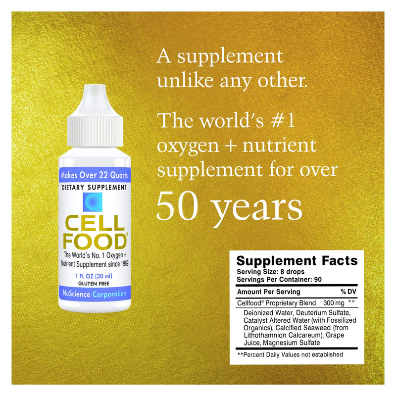 Cellfood Liquid Concentrate, 1 fl oz - Oxygen + Nutrient Supplement - Supports Immune System, Energy, Endurance, Hydration & Overall Health - Gluten Free, Non-GMO, Cert. Kosher - Makes Over 22 Quarts 1 Fl Oz (Pack of 1) - NewNest Australia