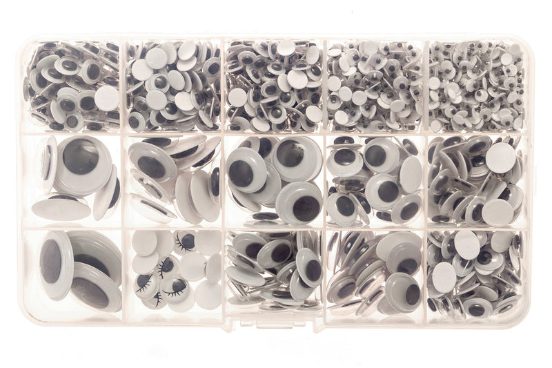 Variety Value Pack SANC 1 Box/lot (Approx.1120 pcs) 0.16 inches (4mm) to 1 inch (25mm) Round Plastic self-Adhesive Black Googly Wiggle Eyes Wide Variety Assorted Sizes - NewNest Australia