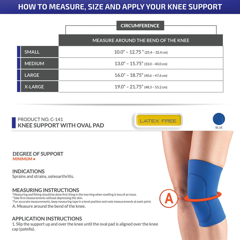 OTC Knee Support Oval Pad Slip-On Sleeve Neoprene, Blue, Medium - NewNest Australia