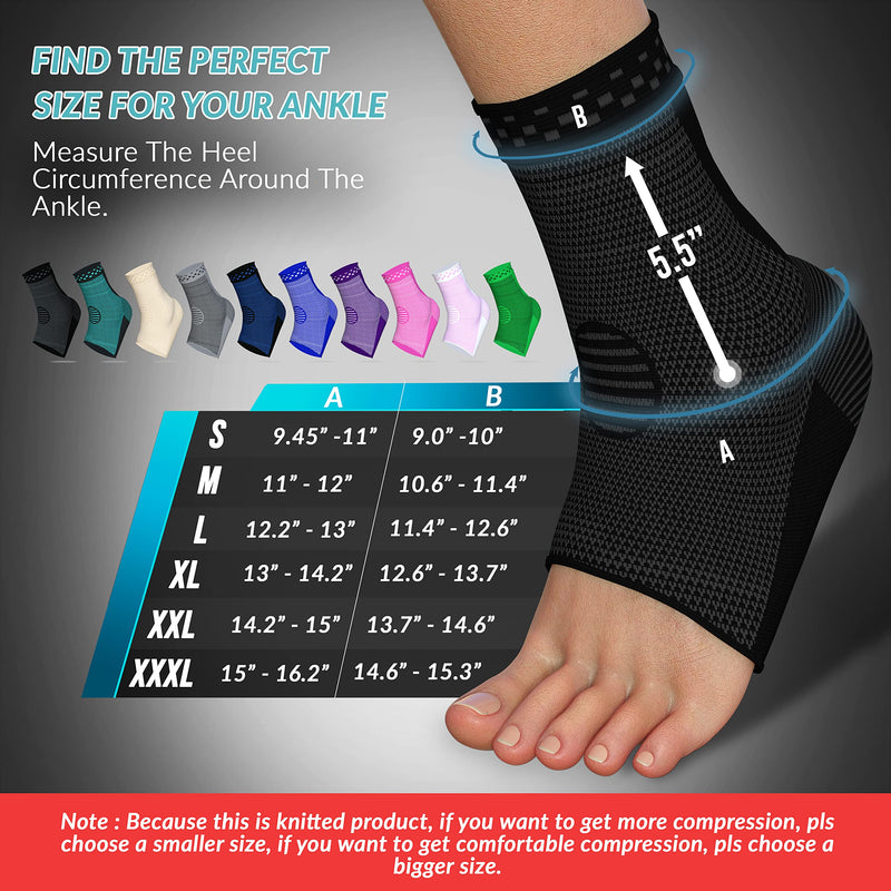 MODVEL 2 Pack Ankle Brace Compression Sleeve | Injury Recovery, Joint Pain | FSA or HSA eligible | Achilles Tendon Support, Plantar Fasciitis Foot Socks with Arch Support Small A Black - NewNest Australia