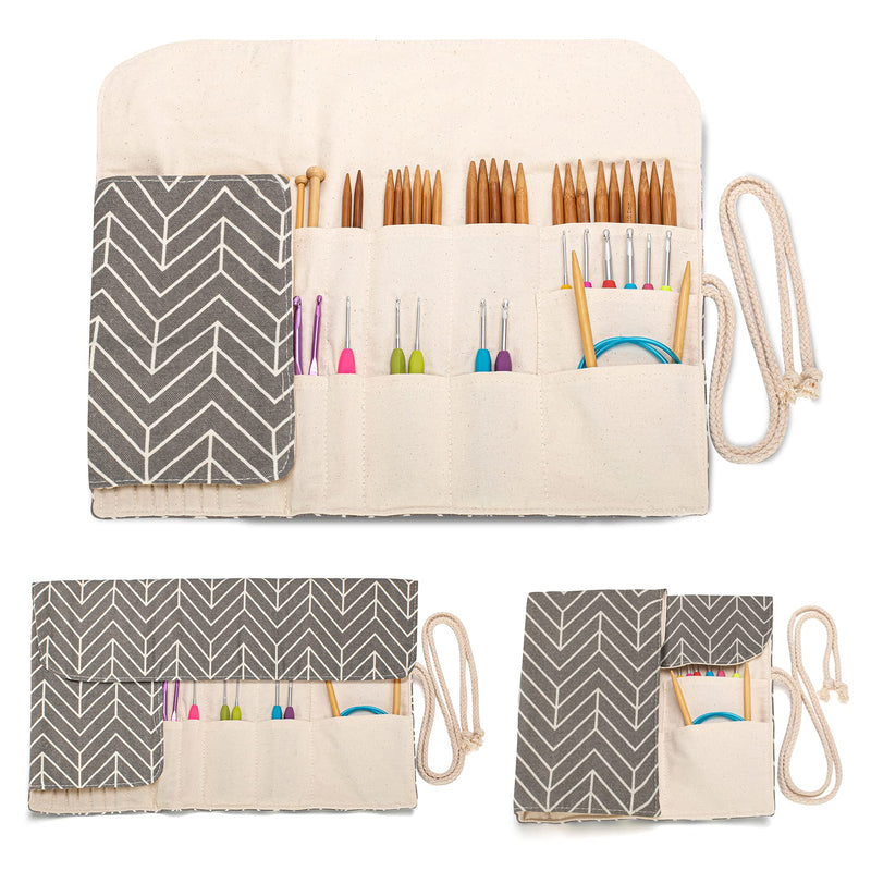 Teamoy Knitting Needles Holder Case(up to 11 Inches), Rolling Organizer for Straight and Circular Knitting Needles, Crochet Hooks and Accessories, Arrow - NO Accessories Included Gray - NewNest Australia