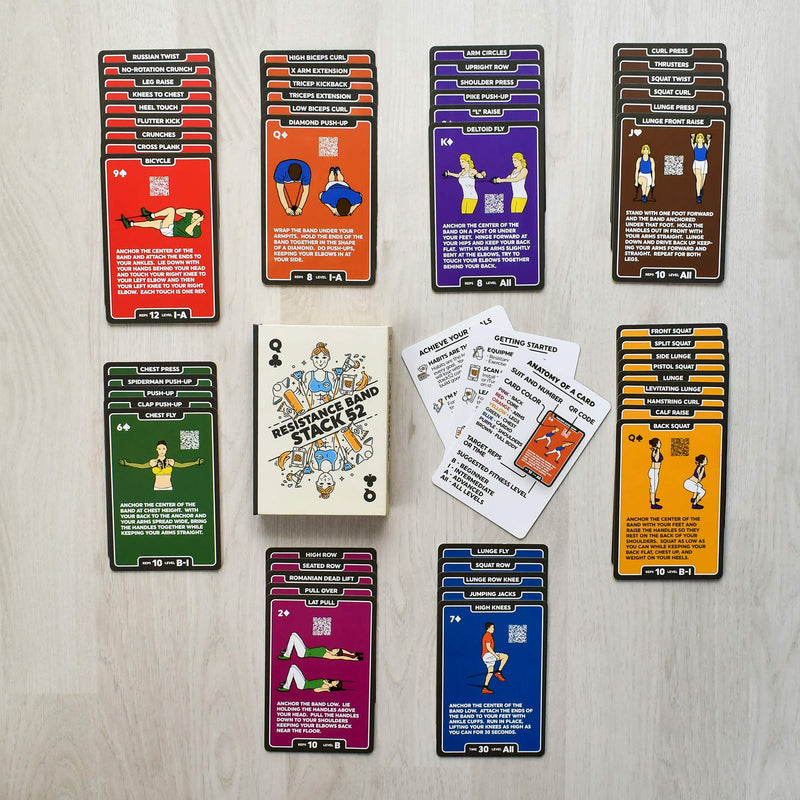Stack 52 Resistance Band Exercise Cards. Exercise Band Workout Playing Card Game. Video Instructions Included. Home Fitness Training Program for Elastic Rubber Stretch Band Sets. Updated Deck - NewNest Australia