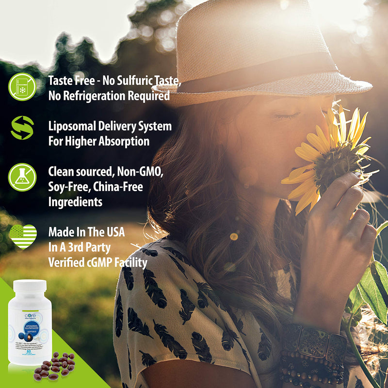 Liposomal Glutathione Softgels NO-Taste - Pure Reduced Setria® Glutathione 500mg - Liver Detox, Brain Function - China-Free Glutathione, Soy-Free Gluten-Free Dairy-Free Non-GMO - 60 Softgels - NewNest Australia