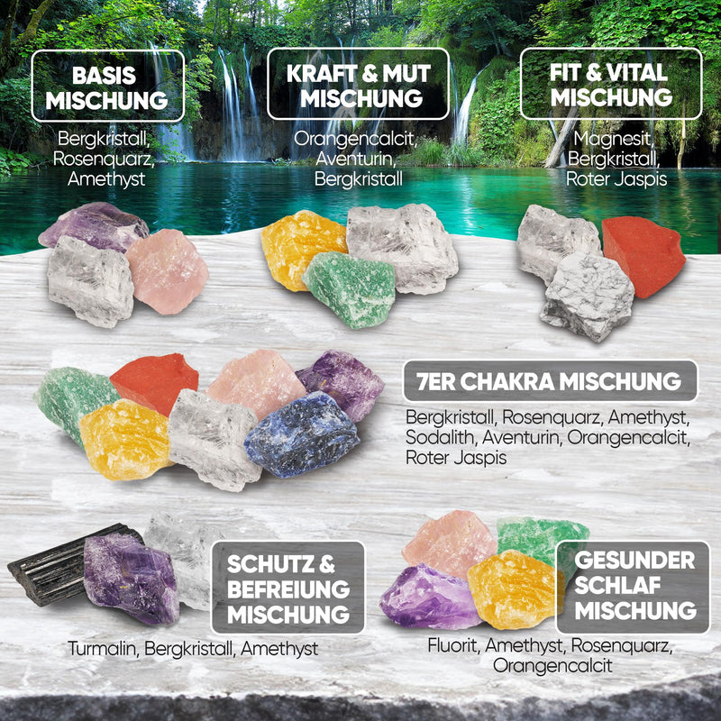 PURAJA All in One Gemstone Set | 1000g | Put together all water stone mixtures yourself Three pieces each of the 10 most popular water and healing stones 100% natural stones 1kg - NewNest Australia