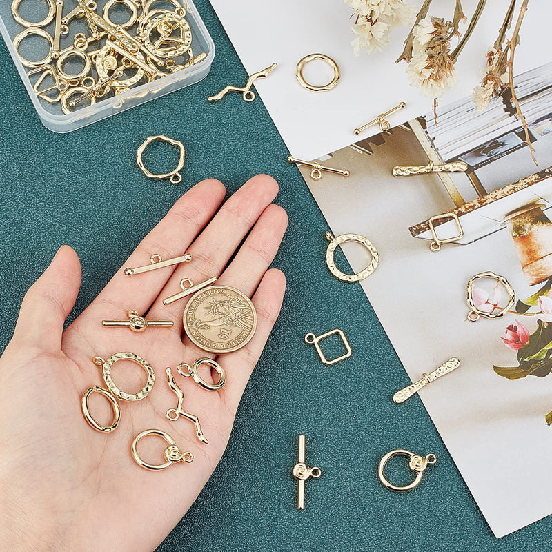 PH PandaHall 24 Sets Toggle Clasps, 6 Style Hook Ring Toggle 18K Gold Oval Ring Rhombus Toggle Clasps OT End Clasps Connectors Bar and Ring Clasps for Jewelry Bracelet Necklace Making - NewNest Australia