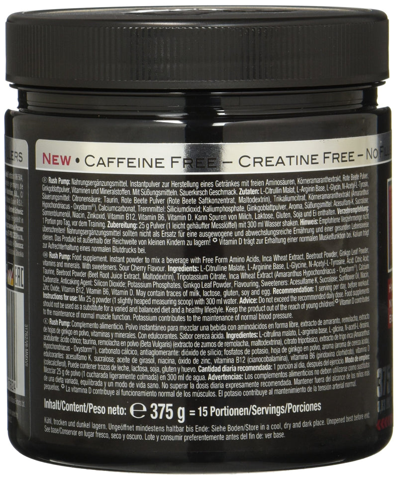 Weider Rush Pump Pre Workout Booster Without Caffeine, High Dose With L-Citrulline, L-Arginine And Oxystorm, For Fitness & Bodybuilding, Sour Cherry Flavor, 375 G - NewNest Australia