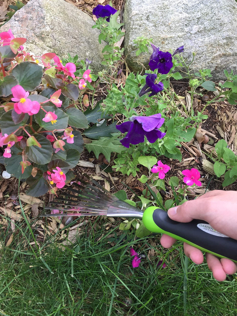 Garden Guru Stainless Steel Hand Rake Soil Tiller with Ergonomic Handle, Great for Gardening, Cultivating, Loosening Soil & Spreading Mulch - NewNest Australia