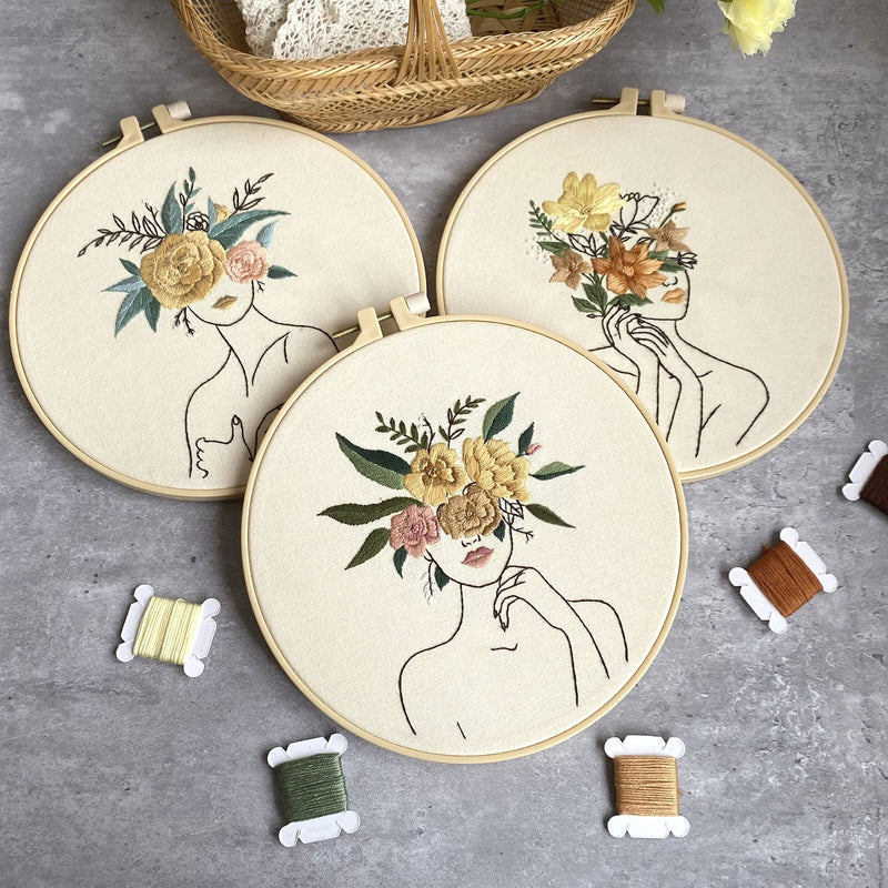 Harimau 3 in Beginner Embroidery Kit,Floral Plant Pattern,Cross Stitch Kits , Including Stamped Embroidery Cloth with 3 Embroidery Hoops, Color Threads and Embroidery Kits beige - NewNest Australia