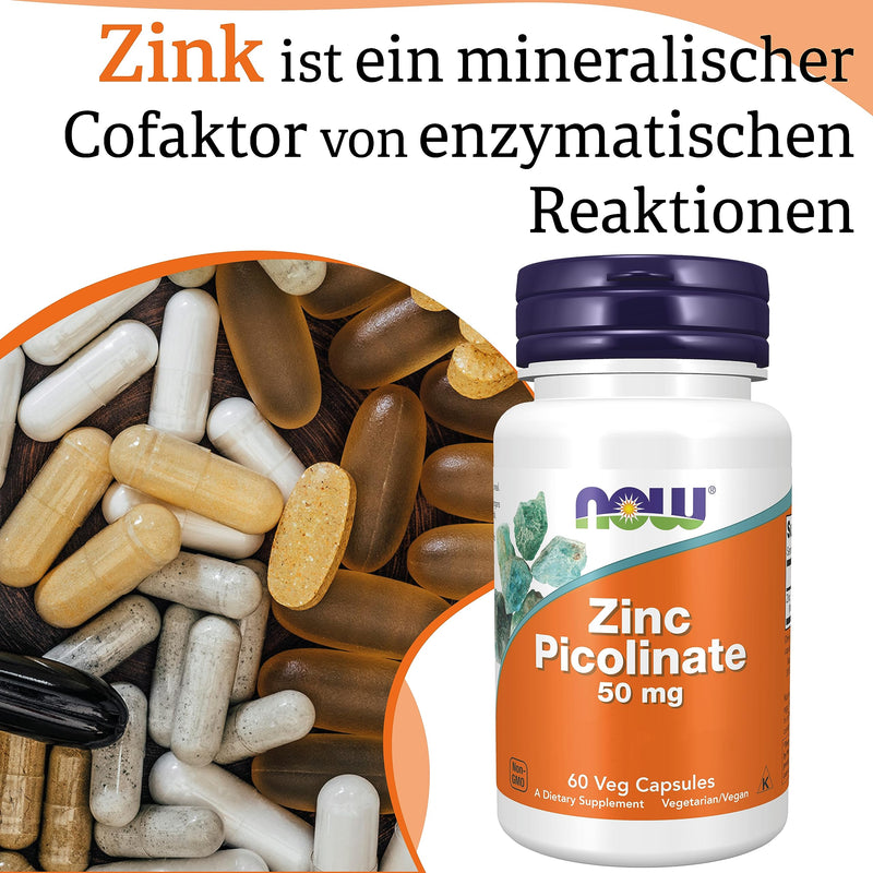 Now Foods, Zinc Picolinate, 50mg, high dose, 1 capsule every 2 days, 60 vegan capsules, laboratory tested, gluten-free, soy-free, non-GMO, vegetarian - NewNest Australia