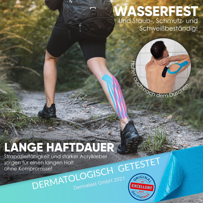 Health Press Kinesiology Tapes - 50 Kinesiology Tape Stripes Precut Blue + Black (25 Cm X 5 Cm) Kinesiology Tape - Professional Physio Tape And Sports Tape - Skin-Friendly Tapes Dermatest: Very Good - NewNest Australia
