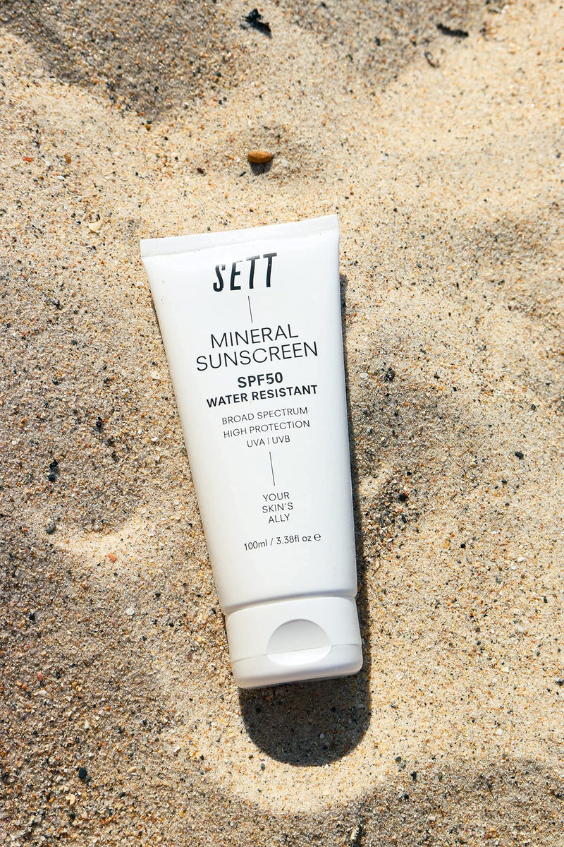 SETT SPF50 Mineral, Reef Safe Sunscreen 100ml. Rubs into skin clear. - NewNest Australia