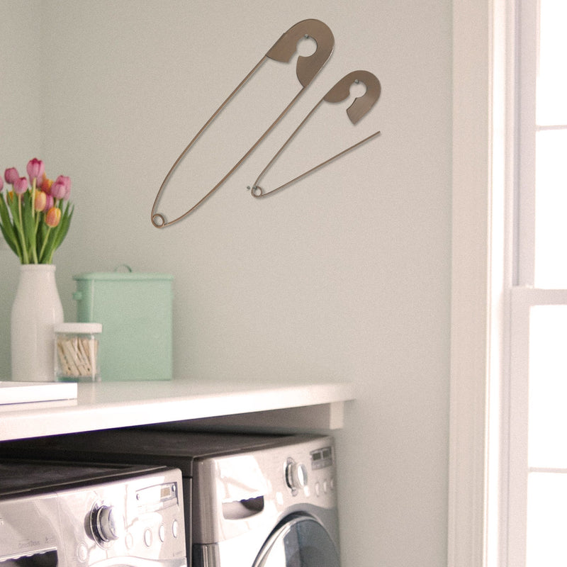 NewNest Australia - Collections-Etc Large Hanging Metal Safety Pins Laundry Room Wall Home Decoration - Set of 2 , Rustic 