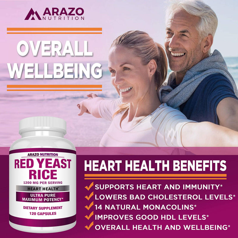 Red Yeast Rice Extract 1200mg – Citrinin Free Supplement – Vegetarian 120 Capsules - Arazo Nutrition - NewNest Australia