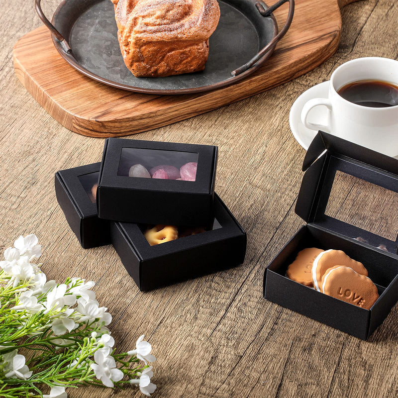 Zonon 30 Pieces Mini Kraft Paper Box with Clear Window Craft Cardboard Present Box Present Packaging Box for Favor Treat Bakery Candy, 3.34x2.36x1.18 Inch (Pack of 30) Black 3.34x2.36x1.18 Inch (Pack of 30) - NewNest Australia