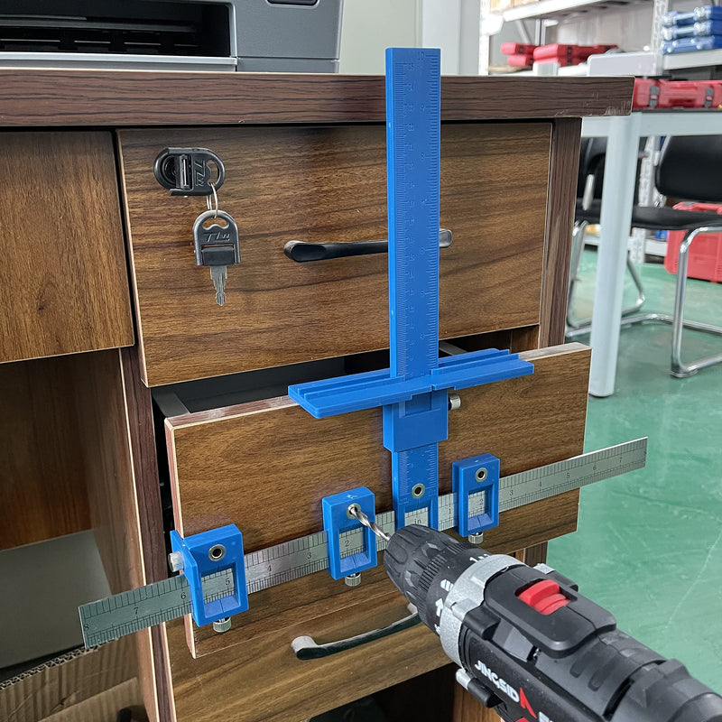 Cabinet Hardware Jig,Adjustable Punch Locator Woodworking Drill Dowelling Guide Template for Installation of Handles, Knobs on Doors and Drawer Pull,Easy Installation. Blue - NewNest Australia
