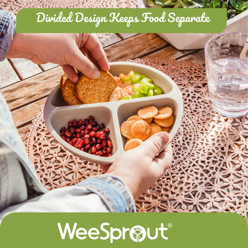 WeeSprout 100% Silicone Plates for Toddlers | 3 Pc Set | Divided Baby Plates | Non-Toxic, BPA Free | Dishwasher & Microwave Friendly | Skidproof & Unbreakable| Silicone Kids Plates with Dividers Bright Green, Blue & Grey Without Lids - NewNest Australia