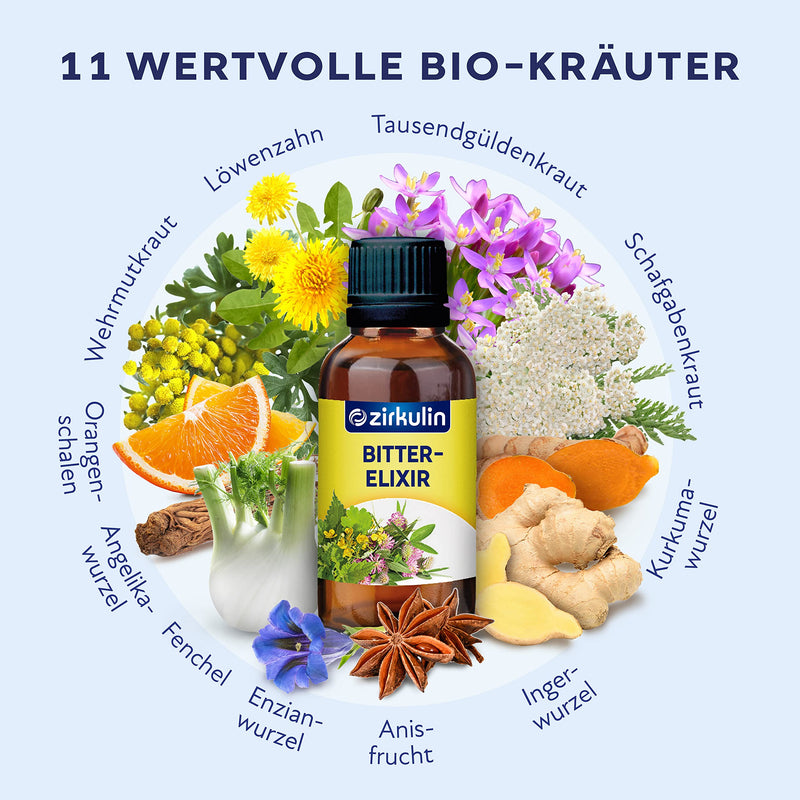 Zirkulin Bitter-Elixir - Organic Bitter Drops 50 Ml - Bitter Substances From 11 Exquisite Herbs 4-8:1 Extract - Hildegard Von Bingen - Vegan, Sugar-Free - Range 1,800 Drops - NewNest Australia