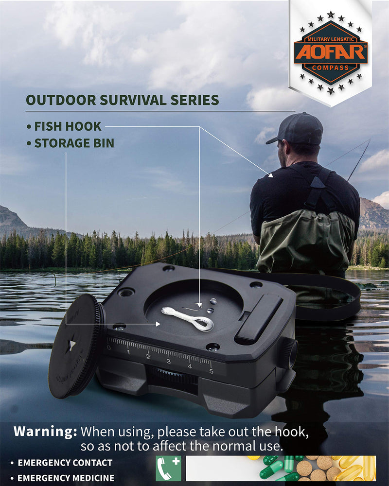 AOFAR Lensatic Sighting Military Compass AF-4090, Aluminum Alloy Material is Lighter, Functional with Signal Mirror Whistle Fishing Hook for Hiking, Camping, Fishing, Mountaineering, Boating, Pouch - NewNest Australia