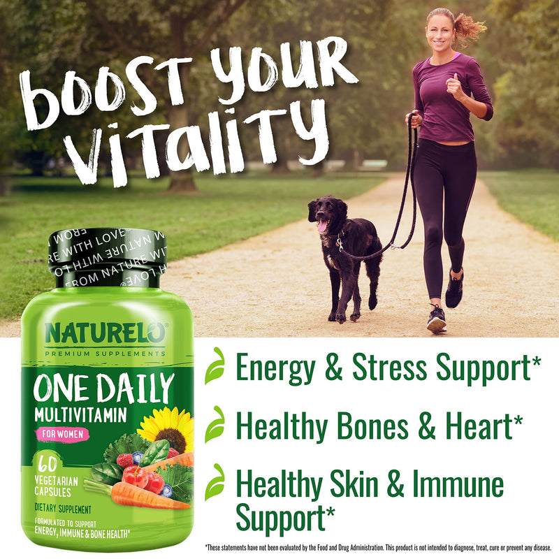 NATURELO One Daily Multivitamin for Women - Energy Support - Whole Food Supplement to Nourish Hair, Skin, Nails - Non-GMO - No Soy - Gluten Free - 60 Capsules | 2 Month Supply 60 Count (Pack of 1) - NewNest Australia