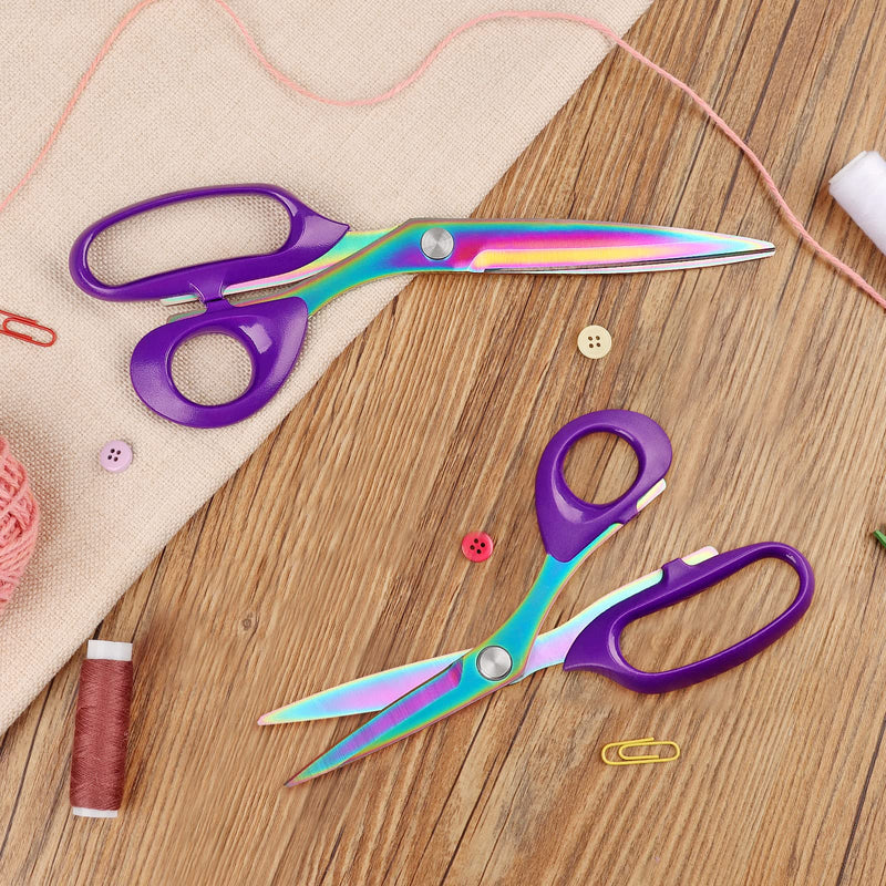 Asdirne Fabric Scissors, Dressmaking Scissors with Heavy Duty Titanium Plated Stainless Steel, Tailor Scissors for Cutting Fabrics and Leather, Purple, Set of 2 (26cm/21cm) 21cm+26cm - NewNest Australia