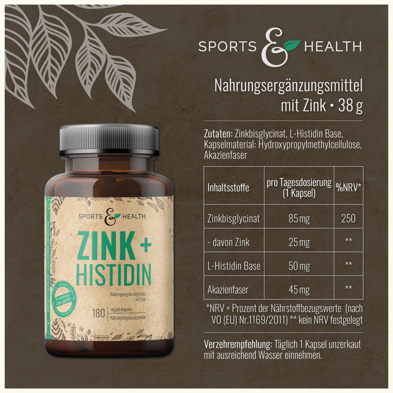 Zinc + Histidine with 180 vegan capsules thanks to histidine with optimal bioavailability without microcrystalline cellulose - NewNest Australia