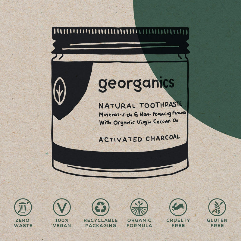 Georganics - Organic Mineral-Rich Teeth Whitening Toothpaste - Non-foaming Formula with Organic Virgin Coconut Oil - Vegan, SLS, Cruelty and Fluoride Free - Activated Charcoal - 60ml 60 ml (Pack of 1) - NewNest Australia