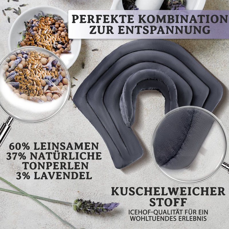 ICEHOF Heat Pillow Neck Shoulder (XL) with Lavender - Cuddly Soft Neck Warmer Grain Pillow for Microwave - Long-lasting warmth thanks to natural clay beads including aromatherapy, ergonomically shaped Large (55x45cm) - NewNest Australia
