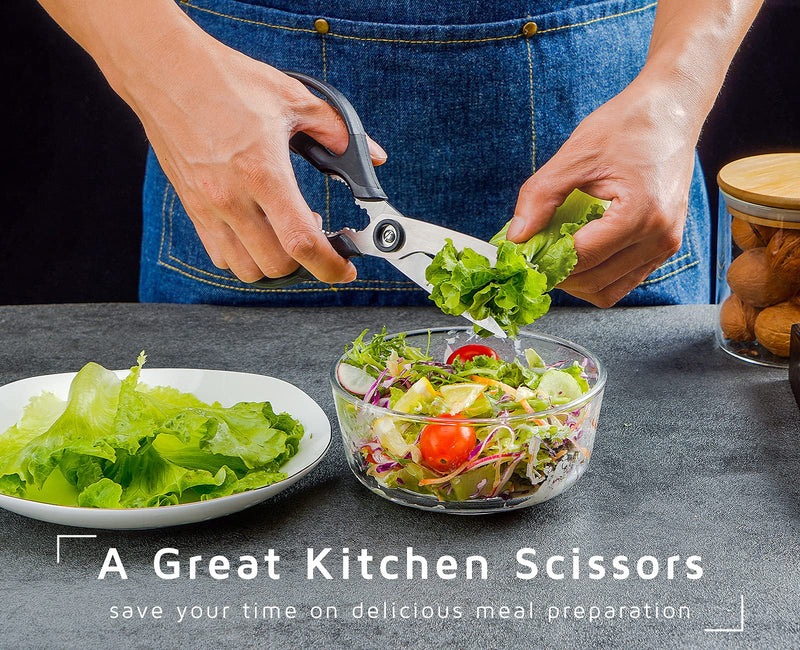 WELLSTAR Heavy Duty Kitchen Scissors, Sharp Kitchen Scissors Multipurpose Utility Stainless Steel Scissor, Kitchen Shears for Chicken,Meat, Vegetables, Herbs, BBQ, Bones, Nuts,2-Piece Set Black - NewNest Australia