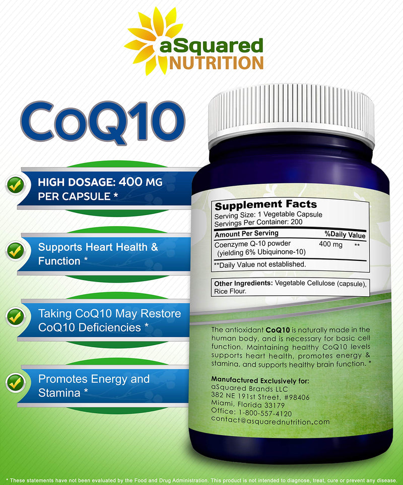 CoQ10 (400mg Max Strength, 200 Capsules) - High Absorption Vegan Coenzyme Q10 Powder - Ubiquinone Supplement Pills, Extra Antioxidant CO Q-10 Enzyme Vitamin Tablets, Coq 10 for Healthy Blood Pressure - NewNest Australia