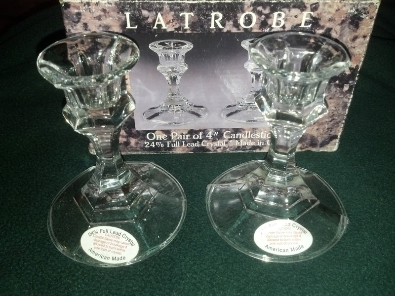 NewNest Australia - St George Latrobe Lead Crystal Glass Candlestick Candle Holders - Pair 