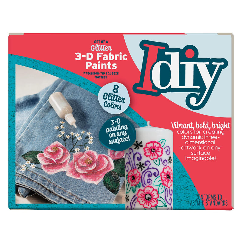 DIY Fabric Paints, Set of 8 GLITTER Colors, (1oz bottles) Ultra Bright 3D Fabric Paint, Non-Toxic Water-Based and Permanent - Great Craft, Gift, Project - Decorate on Any Surface! - NewNest Australia