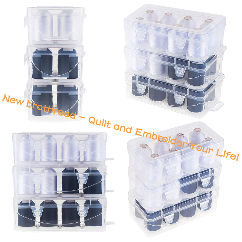 New brothread Polyester Embroidery Machine Thread 1000m Each with Clear Plastic Storage Box for Embroidery & Quilting - 8xBlack Black - NewNest Australia