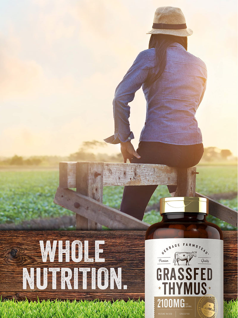 Grass Fed Beef Thymus 2100mg | 200 Capsules | Desiccated Pasture Raised Bovine Supplement | Non-GMO, Gluten Free | by Herbage Farmstead - NewNest Australia