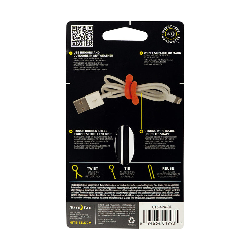 Nite Ize GT3-4PK-01 Gear Reusable Rubber Twist Tie, 3" - 4-Pack, Black - NewNest Australia