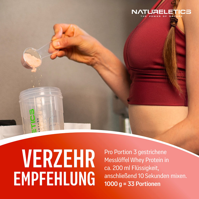 Natureletics Strawberry 1 Kg Natural Premium Whey Protein Powder From Germany Without Added Sugar Sweeteners, Protein Powder With A High Bcaa Content Of 22.6% - NewNest Australia
