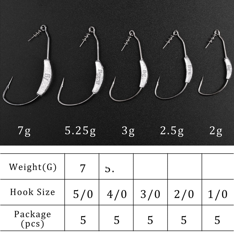 Weighted Fishing Hooks - 25pcs Weedless Weighted Swimbait Hooks Jig Head with Twistlock Soft Plastic Worm Fishing Hook for Saltwater Freshwater Bass Trout Fishing 5 Size Mixed - NewNest Australia