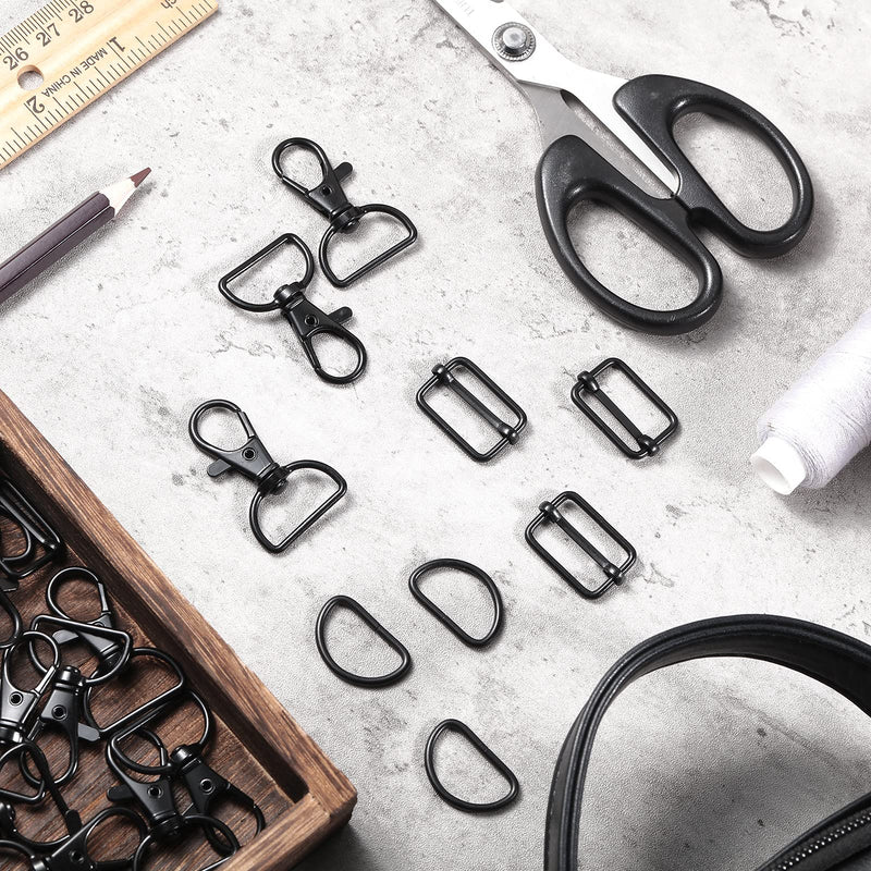56 Pieces Purse Hardware Keychain Hooks with D Rings Set for Bag Making Lanyard Snap Hooks Metal Swivel Clasps with D Rings and Slide Buckle for Purses Keychain Lanyard Handbags (Black,25 mm) Black 25 mm - NewNest Australia
