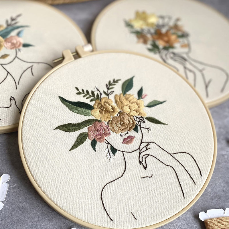 Harimau 3 in Beginner Embroidery Kit,Floral Plant Pattern,Cross Stitch Kits , Including Stamped Embroidery Cloth with 3 Embroidery Hoops, Color Threads and Embroidery Kits beige - NewNest Australia
