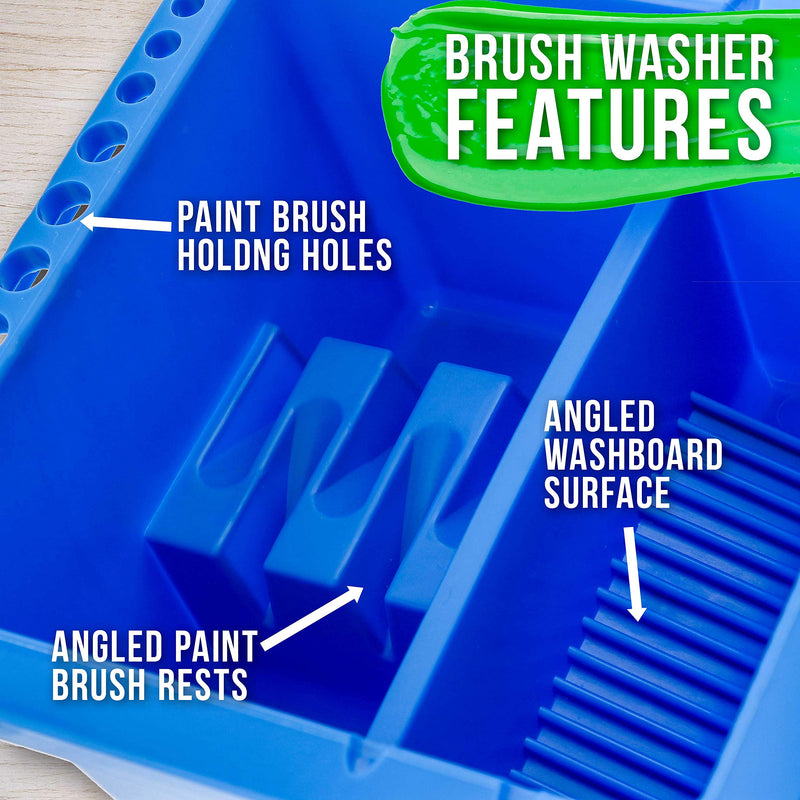 U.S. Art Supply 12 Hole Multi-Function Plastic Brush Washer, Cleaner and Holder with Palette Lid - Clean, Dry, Rest, Store, Hold Artist Paint Brushes - Cleaning Acrylic, Watercolor, Oil Painting - NewNest Australia