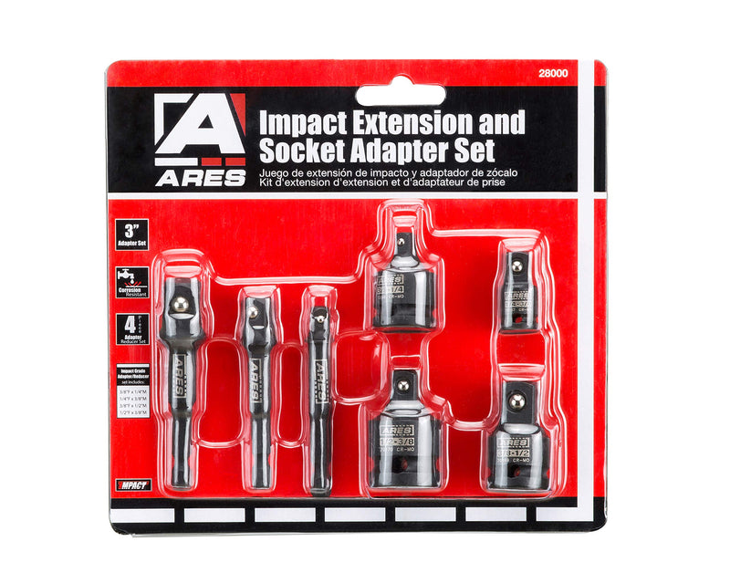 ARES 28000 - Impact 3-Inch Extension and Socket Adapter Set - Includes 3-Inch Extensions in 1/4-Inch Drive, 3/8-Inch Drive, and 1/2-Inch Drive, 2 Socket Adapters, and 2 Socket Reducers - NewNest Australia