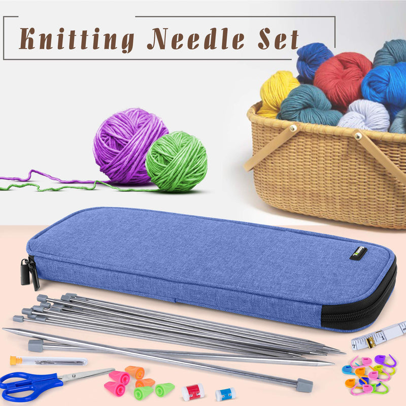 Teamoy Knitting Needle Set, 22PCS Single Pointed Knitting Needles with Case, Stitch Makers and Other Knitting Accessories, Blue Case with Accessories (Pack of 1) - NewNest Australia
