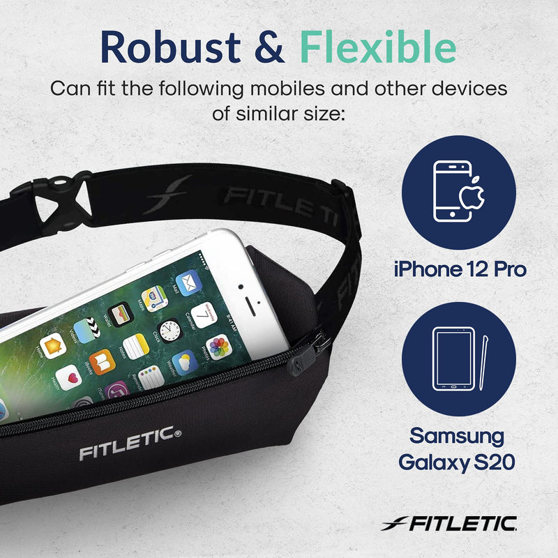 Fitletic - Mini Sport Belt Runners Pouch, Running Waist Belt, Expandable Lycra Running Pouch with Adjustable Band, Waist Pouch for Phone, IDs, and Credit Cards Black - NewNest Australia