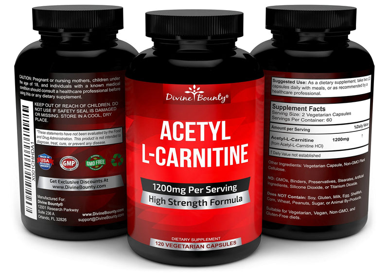 Acetyl L-Carnitine Capsules 1200mg Per Serving - L Carnitine Supplement 120 Vegetarian Capsules 1 - NewNest Australia