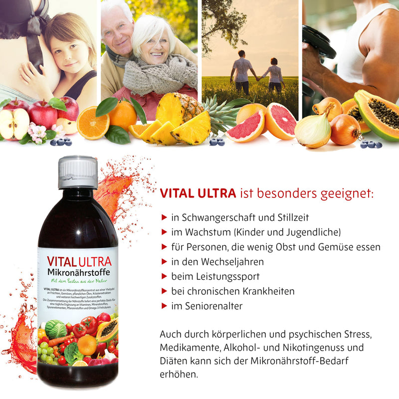 Vital Ultra, 480 ml, micronutrient concentrate with vitamins, minerals, trace elements, plant substances and omega-3 fatty acids, liquid, from over 70 foods, 60 portions - NewNest Australia