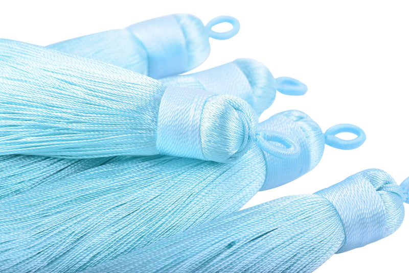 KONMAY 10pcs 3.4''(8.5cm) Handmade Imitation Silk Tassels with Hanging Loop for Jewelry Making (Aqua) Aqua - NewNest Australia
