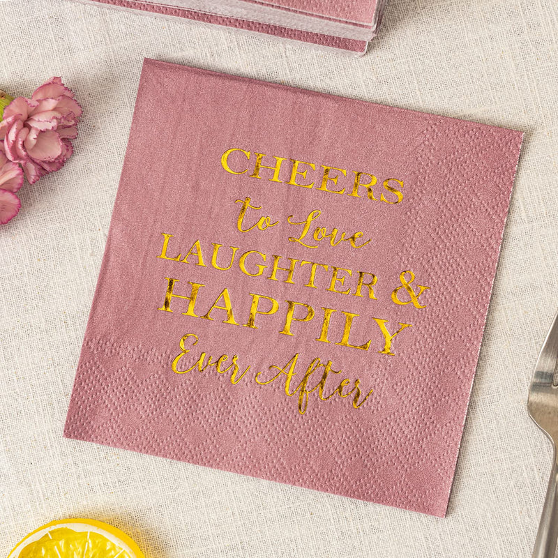 Crisky Dusty Rose Bridal Shower Napkins Disposable Cocktail Napkins Gold Foil Beverage Desert Cake Napkins Engagement Party Decorations & Wedding Shower, Rehearsal Dinners Napkins [50 pcs, 3-ply] - NewNest Australia